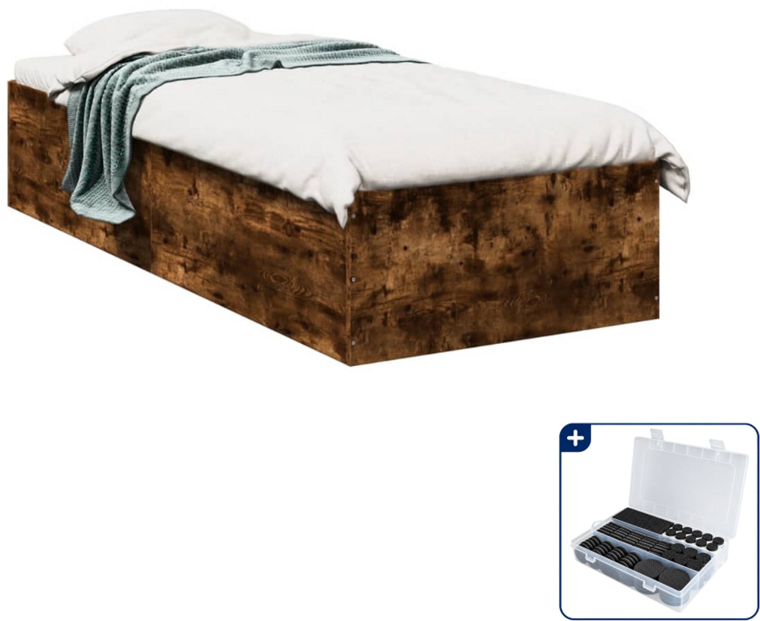 vidaXL bedframe - 100 x 200 cm - bewerkt hout - gerookt eiken - Inclusief antikrasvilt 177-delig Bruin
