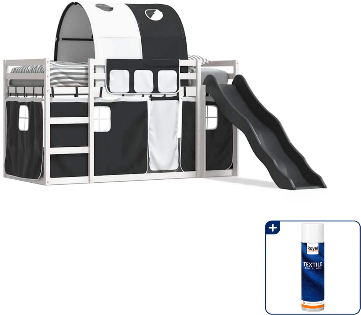 vidaXL stapelbed met glijbaan - 90 x 200 cm - wit - grenenhout - Inclusief textielbeschermer 500 ml Grijs