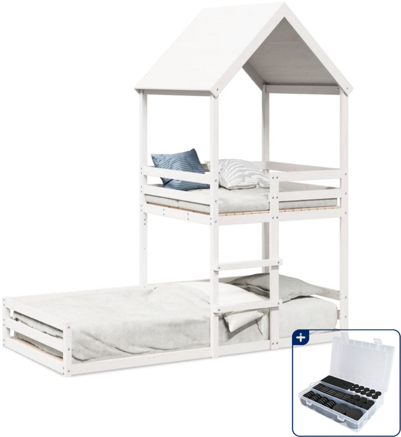 vidaXL kinderbed met huisje - 90 x 200 cm - massief grenenhout - wit - Inclusief antikrasvilt 177-delig Blauw