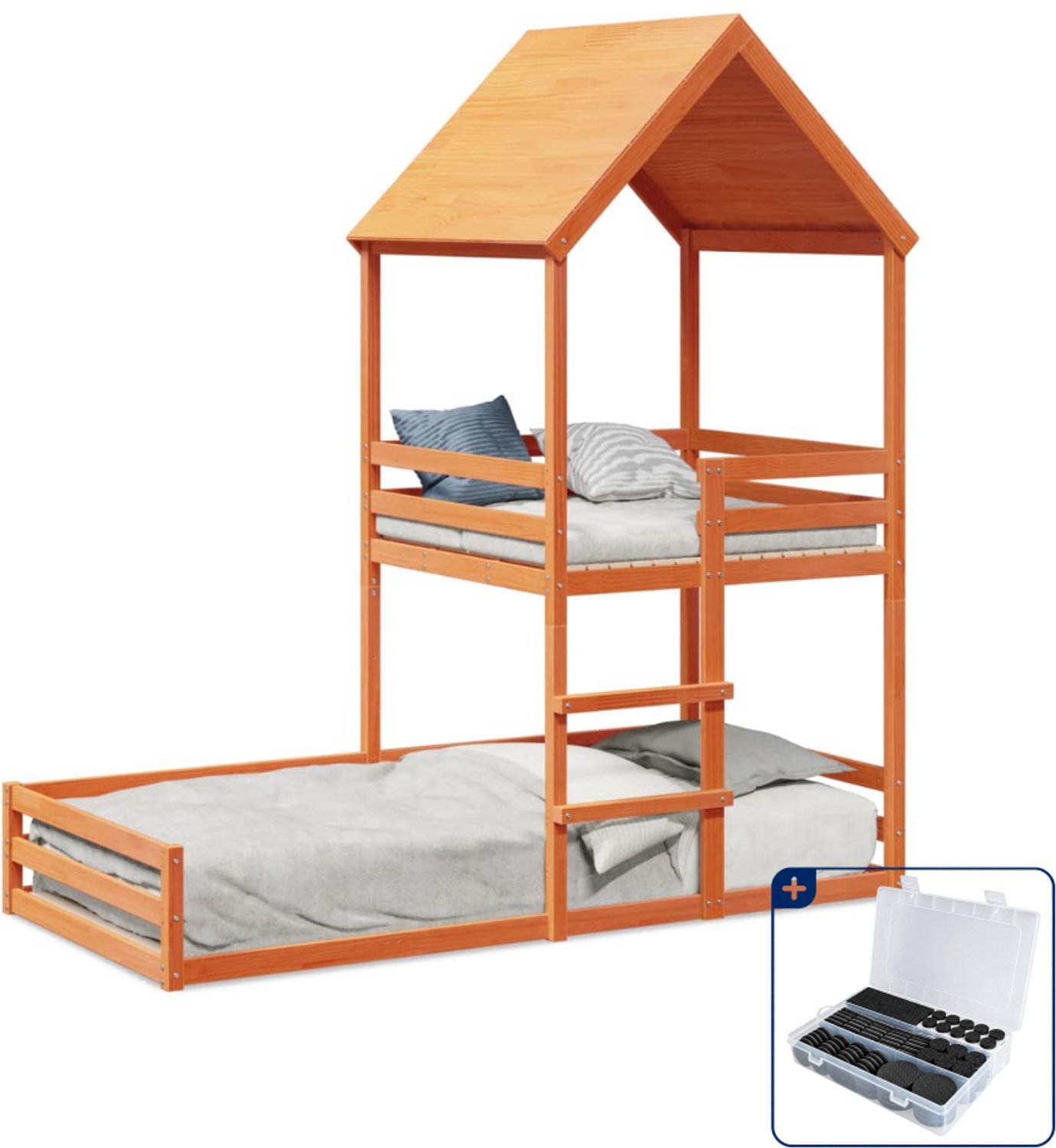 vidaXL kinderbed huisje - 80 x 200 cm - massief grenenhout - wasbruin - Inclusief antikrasvilt 177-delig Roze