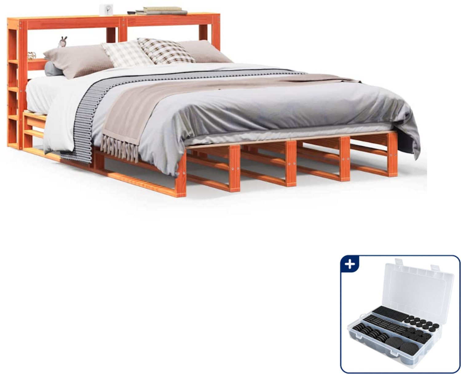 vidaXL bedframe - 120 x 190 cm - massief grenenhout - wasbruin - Inclusief antikrasvilt 177-delig