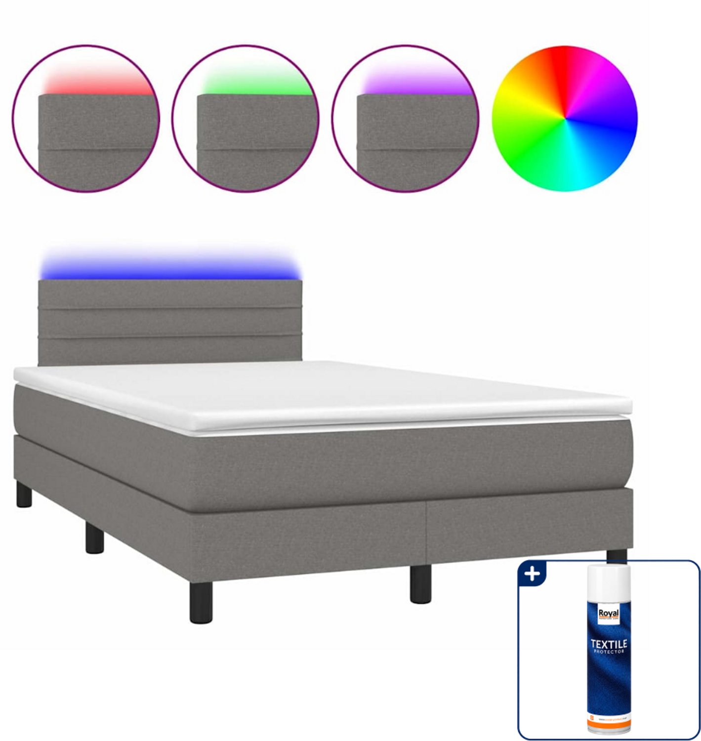 vidaXL boxspring met matras en LED - 120 x 200 cm - donkergrijs - Inclusief textielbeschermer 500 ml