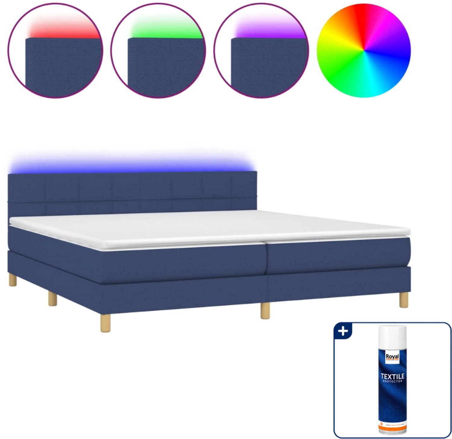 vidaXL boxspring met matras en led - 200 x 200 cm - blauw - Inclusief textielbeschermer 500 ml