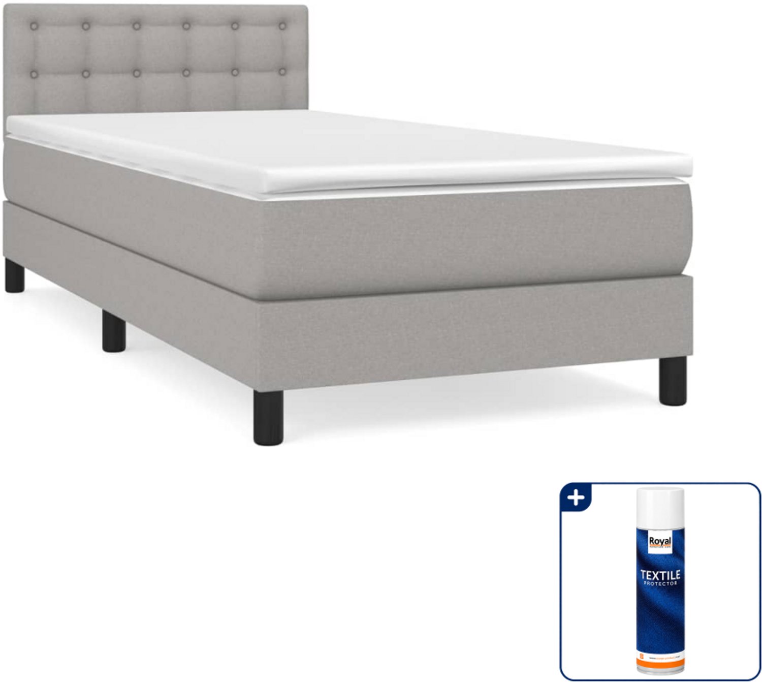 vidaXL boxspring met matras - 90 x 190 cm - stof - lichtgrijs - Inclusief textielbeschermer 500 ml
