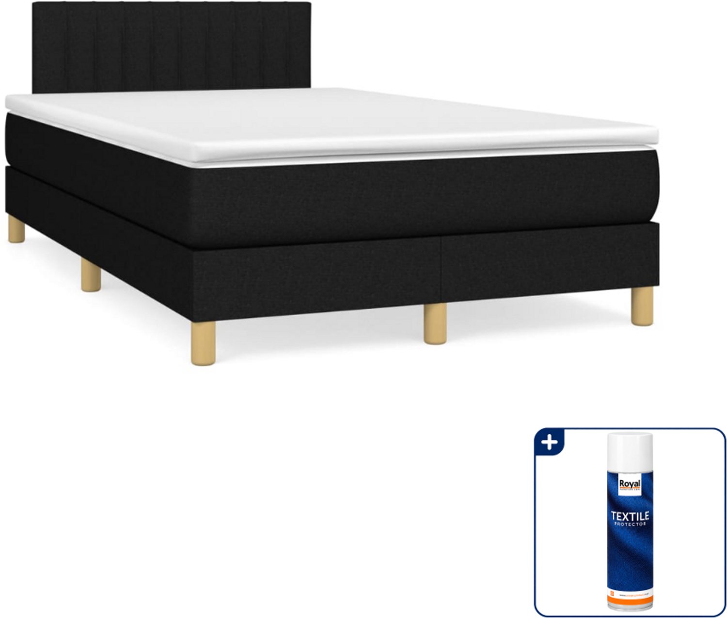 vidaXL boxspring met matras 120 x 200 cm - stof - zwart - Inclusief textielbeschermer 500 ml