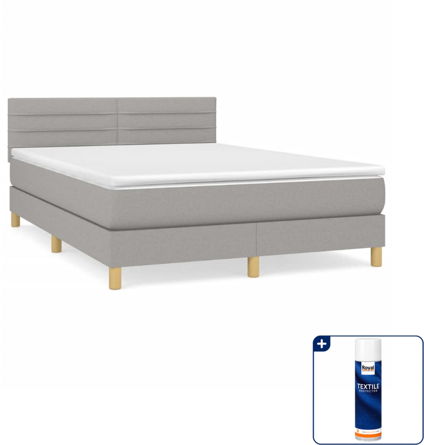 vidaXL Boxspring - Small double - 140 x 200 cm - lichtgrijs - Inclusief textielbeschermer 500 ml