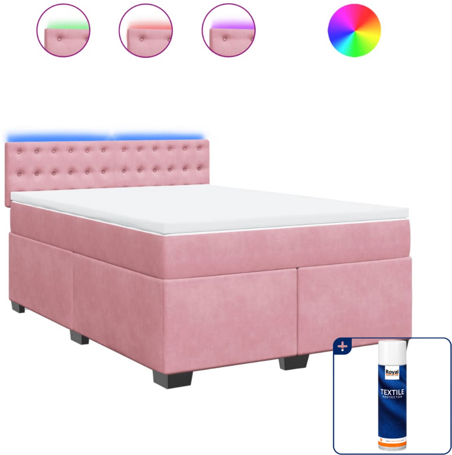 vidaXL Boxspring met matras - 140 x 190 cm - fluweel - roze - Inclusief textielbeschermer 500 ml