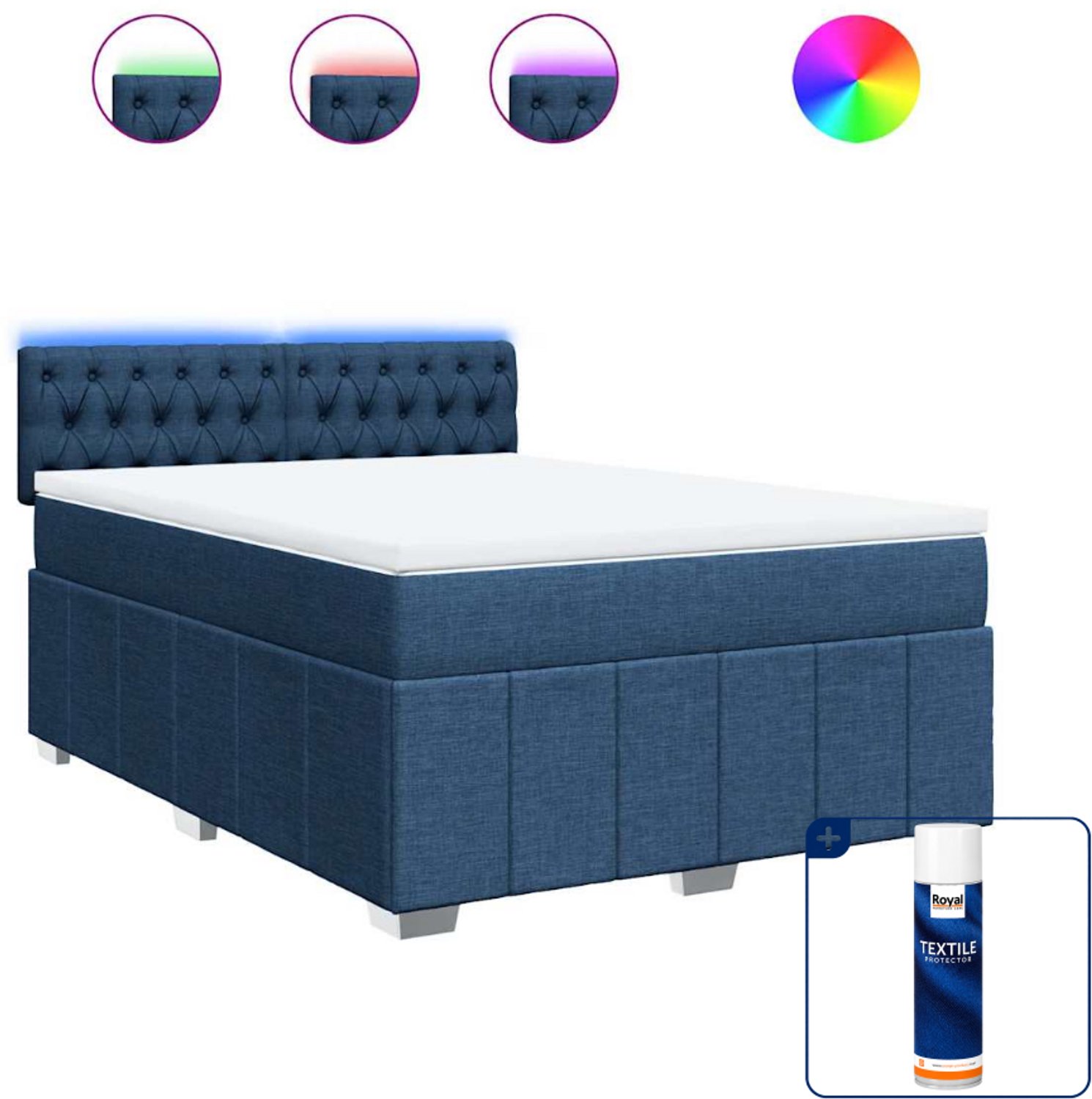 vidaXL boxspring - 140 x 190 cm - stof - blauw - Inclusief textielbeschermer 500 ml