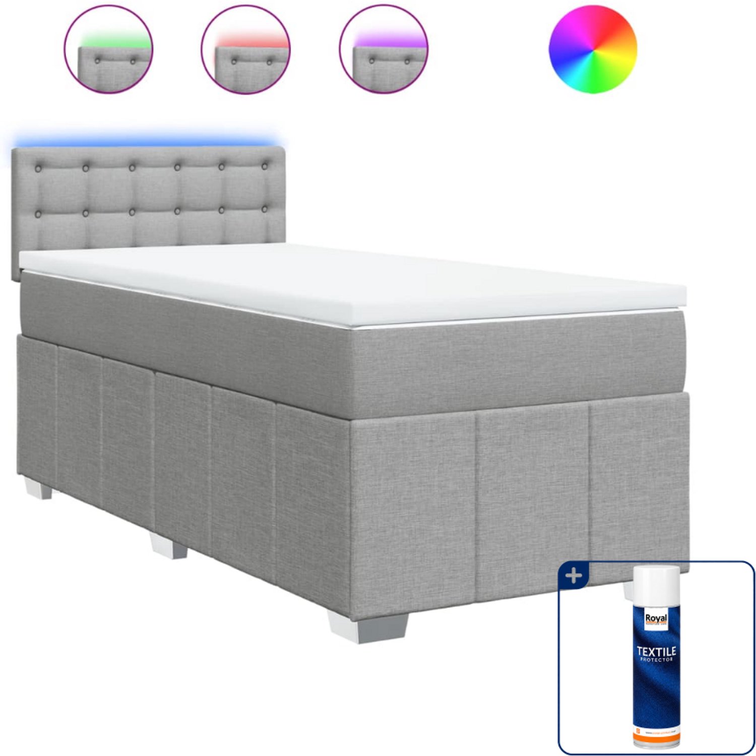 vidaXL boxspring met matras en led - 80 x 200 cm - lichtgrijs - Inclusief textielbeschermer 500 ml