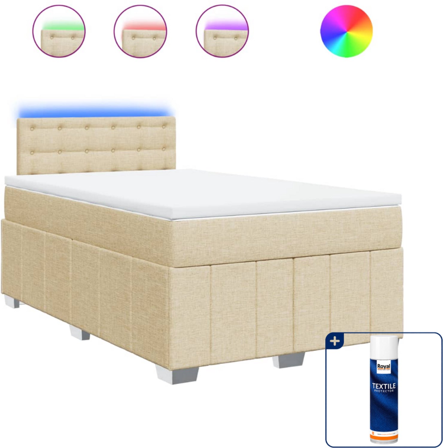 vidaXL boxspring met matras - 120 x 190 cm - stof - crèmekleurig - Inclusief textielbeschermer 500 ml