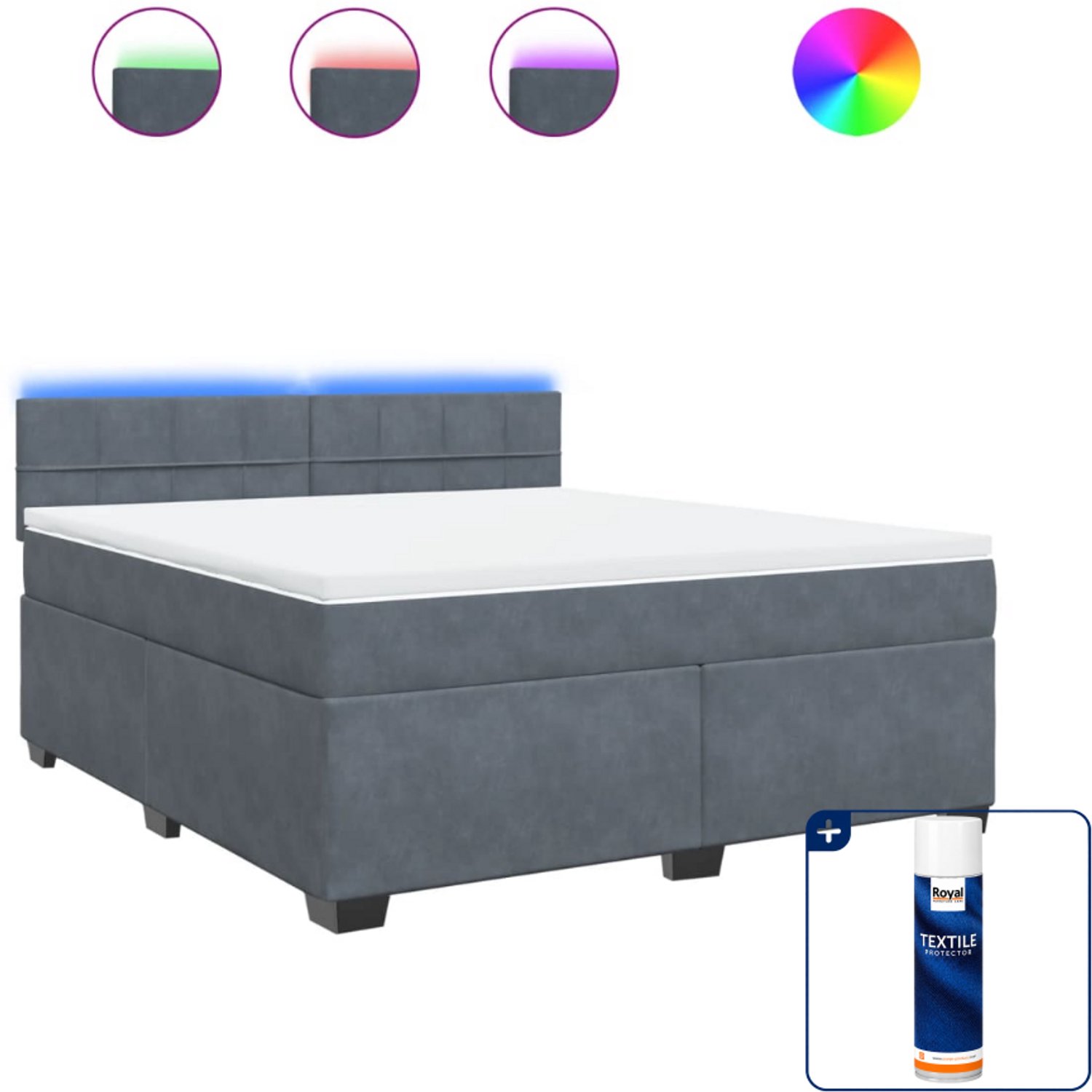 vidaXL Kingsize boxspring met matras - 180 x 200 cm - donkergrijs - Inclusief textielbeschermer 500 ml