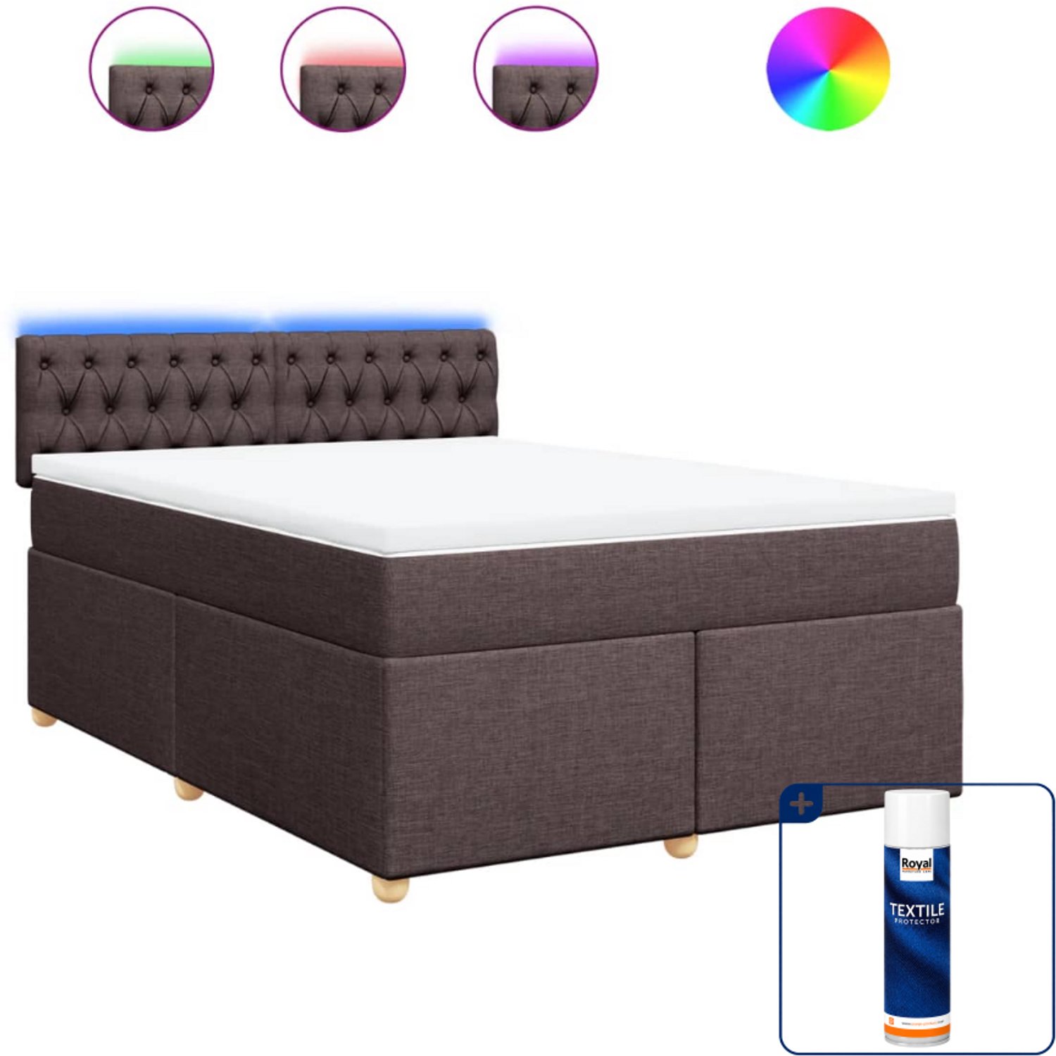 vidaXL boxspring met matras - small double - 140 x 200 cm - donkerbruin - Inclusief textielbeschermer 500 ml