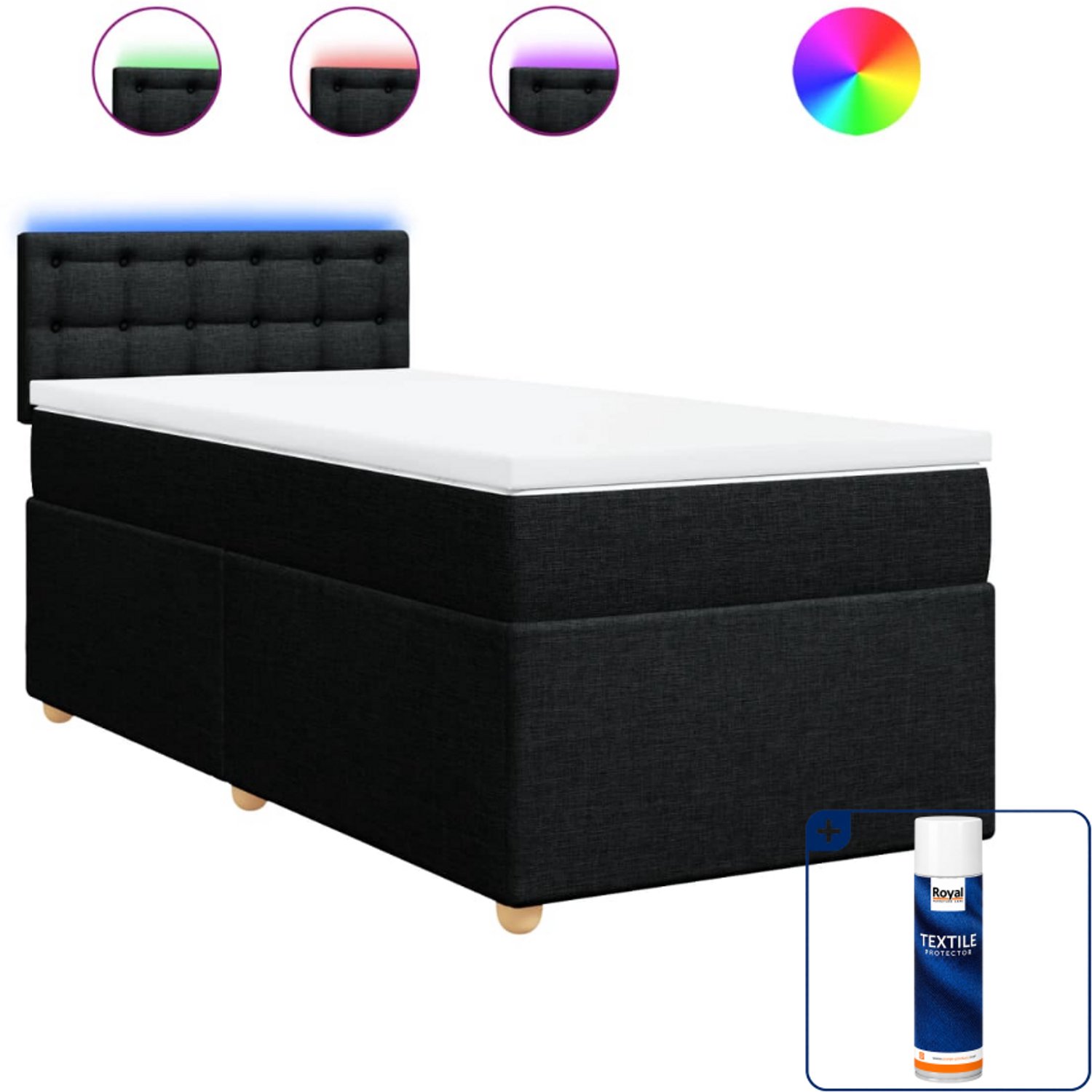 vidaXL boxspring met matras - 90 x 190 cm - stof - zwart - Inclusief textielbeschermer 500 ml