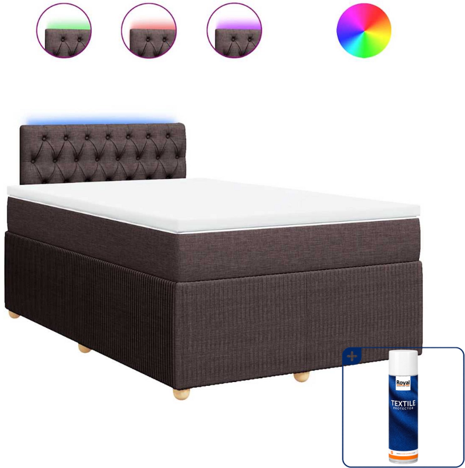 vidaXL boxspring met matras - 120 x 190 cm - donkerbruin - Inclusief textielbeschermer 500 ml
