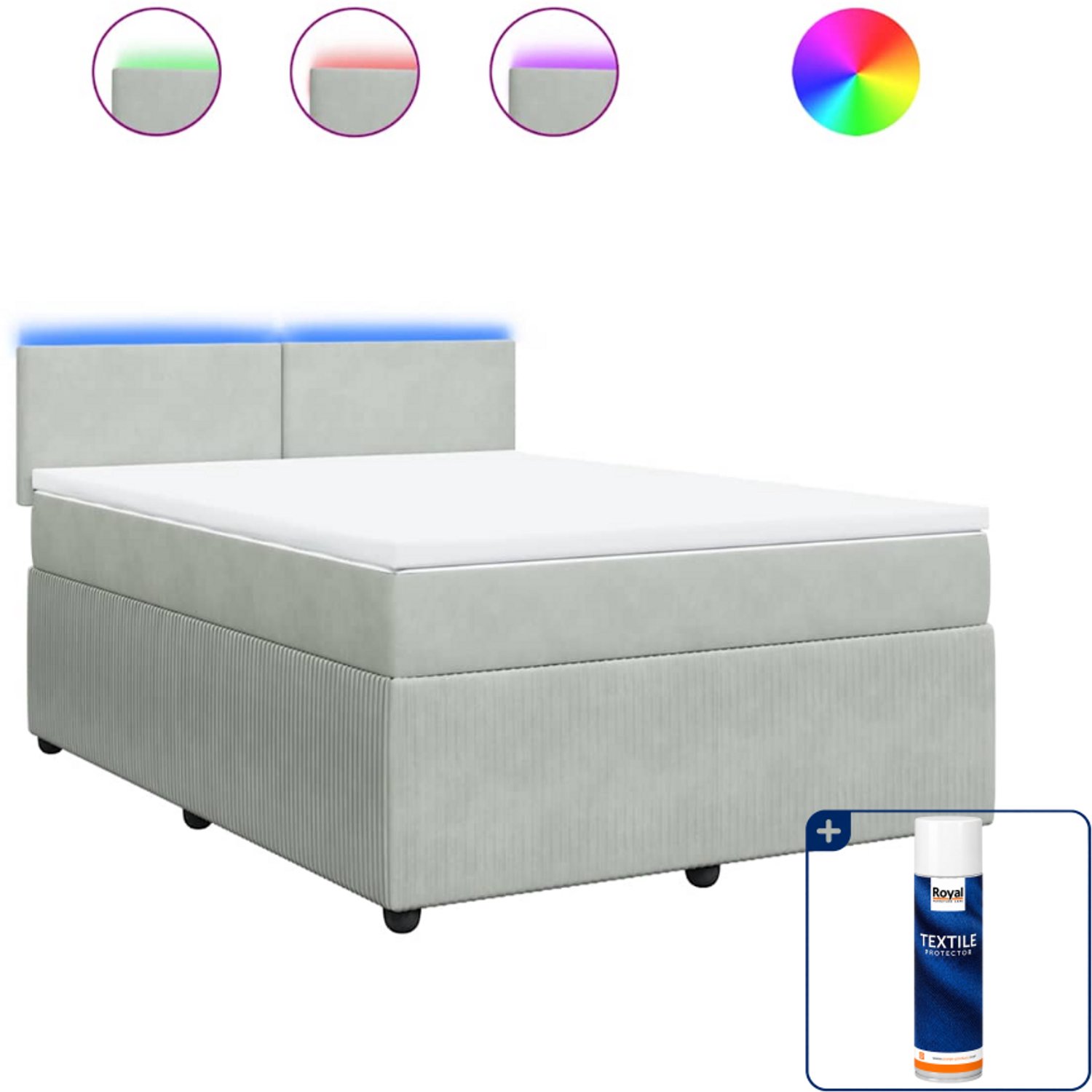vidaXL Boxspring Queensize - 160 x 200 cm - fluweel - lichtgrijs - Inclusief textielbeschermer 500 ml