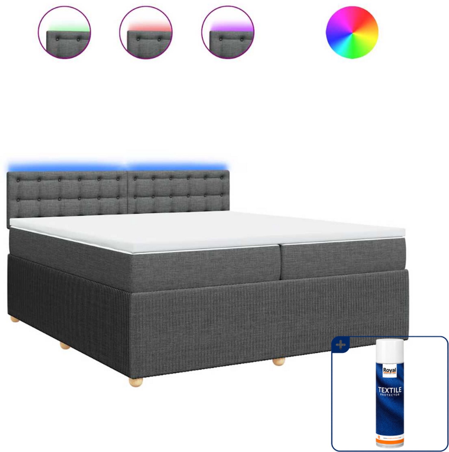 vidaXL boxspring met matras - super kingsize - 200 x 200 cm - grijs - Inclusief textielbeschermer 500 ml