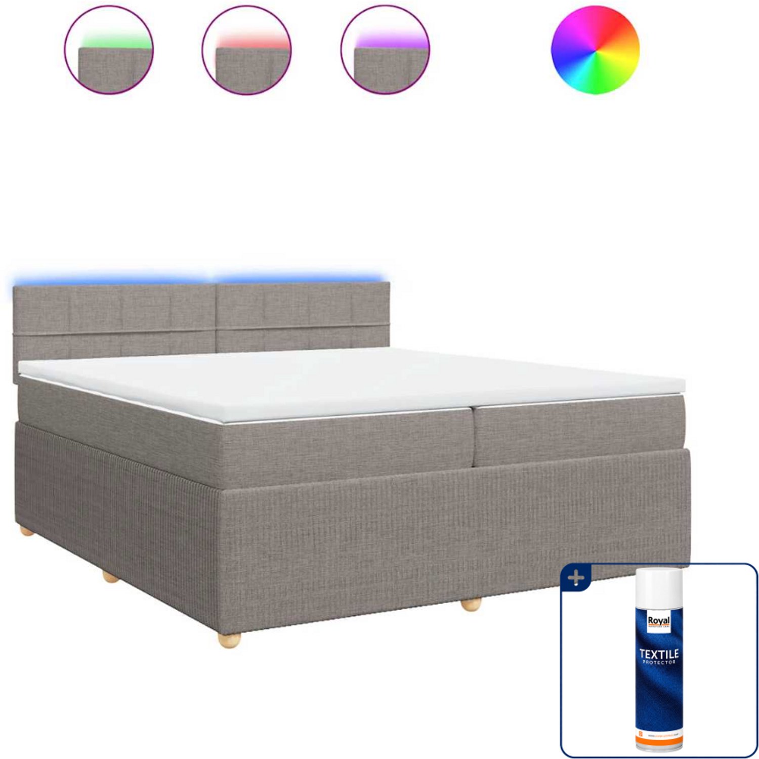 vidaXL Super kingsize boxspring met matras - 200 x 200 cm - taupe - Inclusief textielbeschermer 500 ml