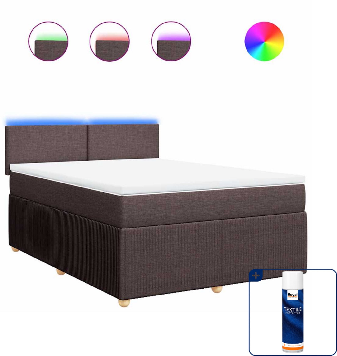 vidaXL boxspring met matras - 140 x 190 cm - stof - donkerbruin - Inclusief textielbeschermer 500 ml