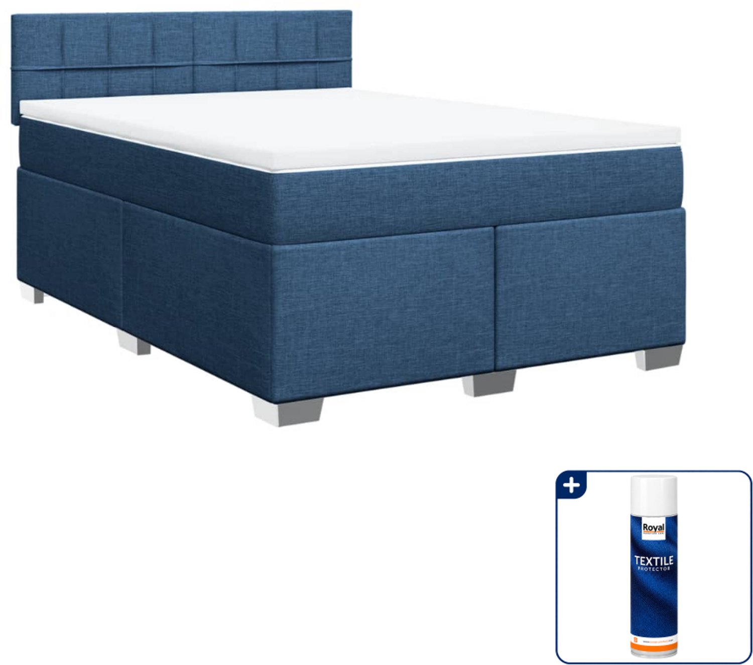 vidaXL Boxspring met matras - Small double - 140 x 200 cm - blauw - Inclusief textielbeschermer 500 ml