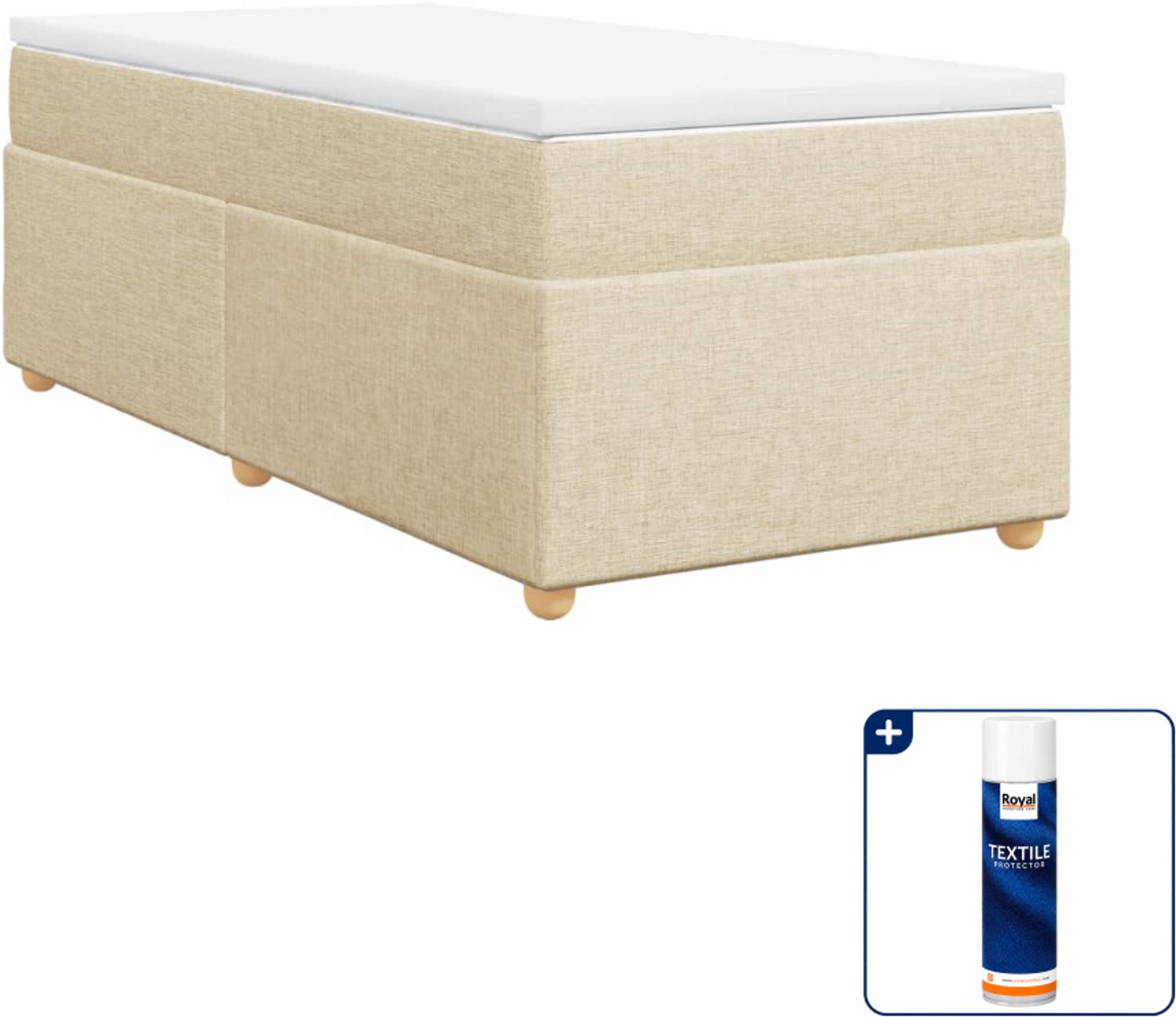 vidaXL boxspring met matras 90 x 200 cm - stof - crème - Inclusief textielbeschermer 500 ml