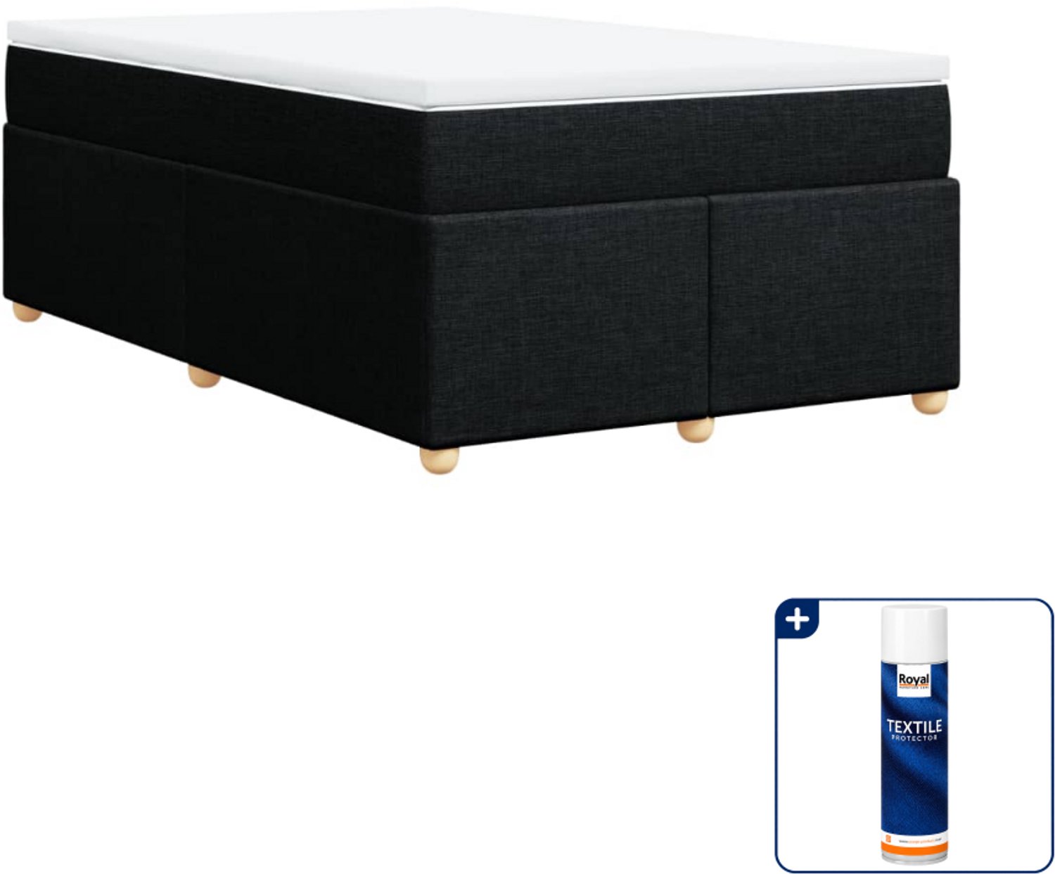 vidaXL boxspring met matras - 120 x 190 cm - stof - zwart - Inclusief textielbeschermer 500 ml