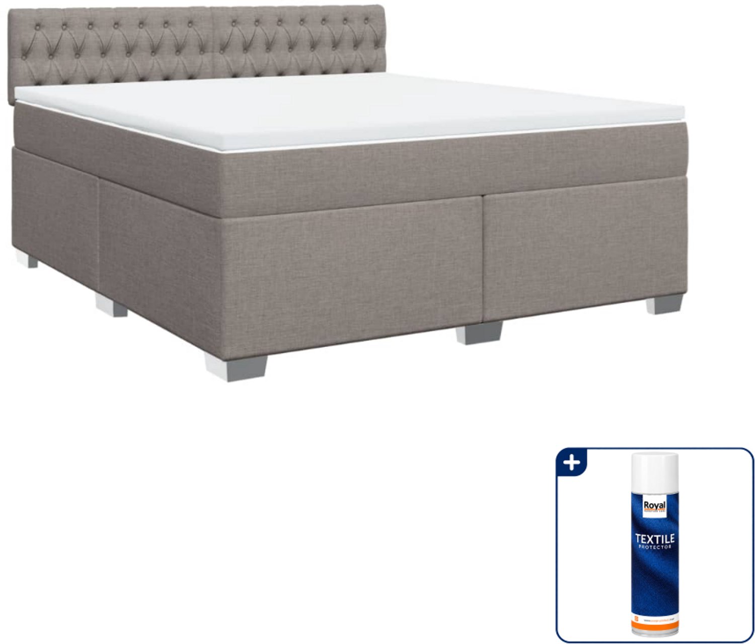 vidaXL Boxspring Kingsize - 180 x 200 cm - taupe - Inclusief textielbeschermer 500 ml