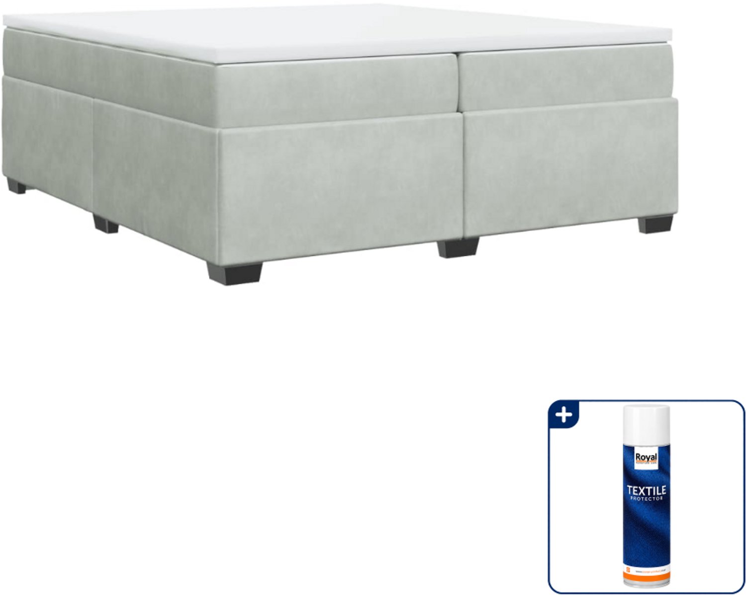 vidaXL Boxspring - Super kingsize - 200 x 200 cm - fluweel - lichtgrijs - Inclusief textielbeschermer 500 ml
