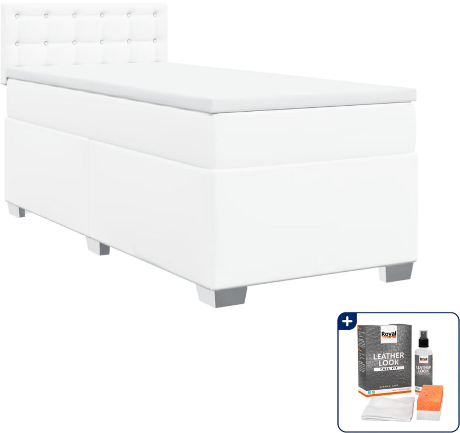 vidaXL boxspring met matras - 100 x 200 cm - kunstleer - wit - Inclusief onderhoudsset voor kunstleer 150 ml