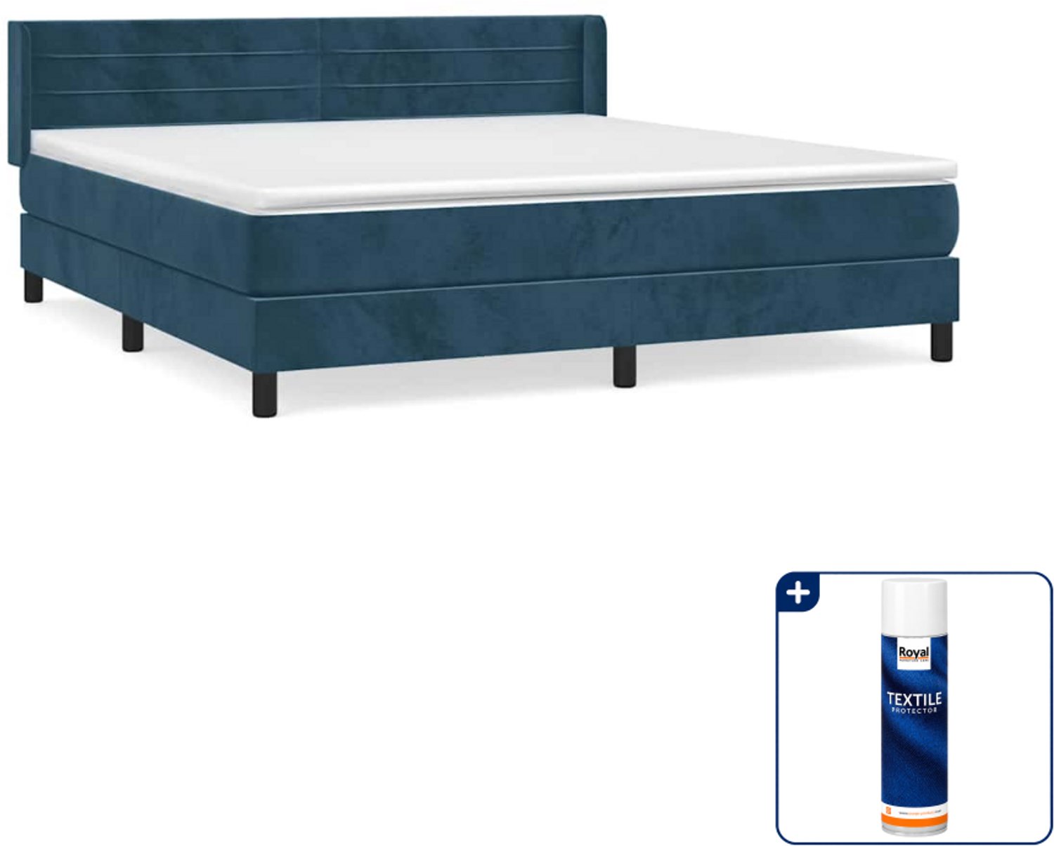 vidaXL boxspring met matras - Queensize - 160 x 200 cm - donkerblauw - Inclusief textielbeschermer 500 ml