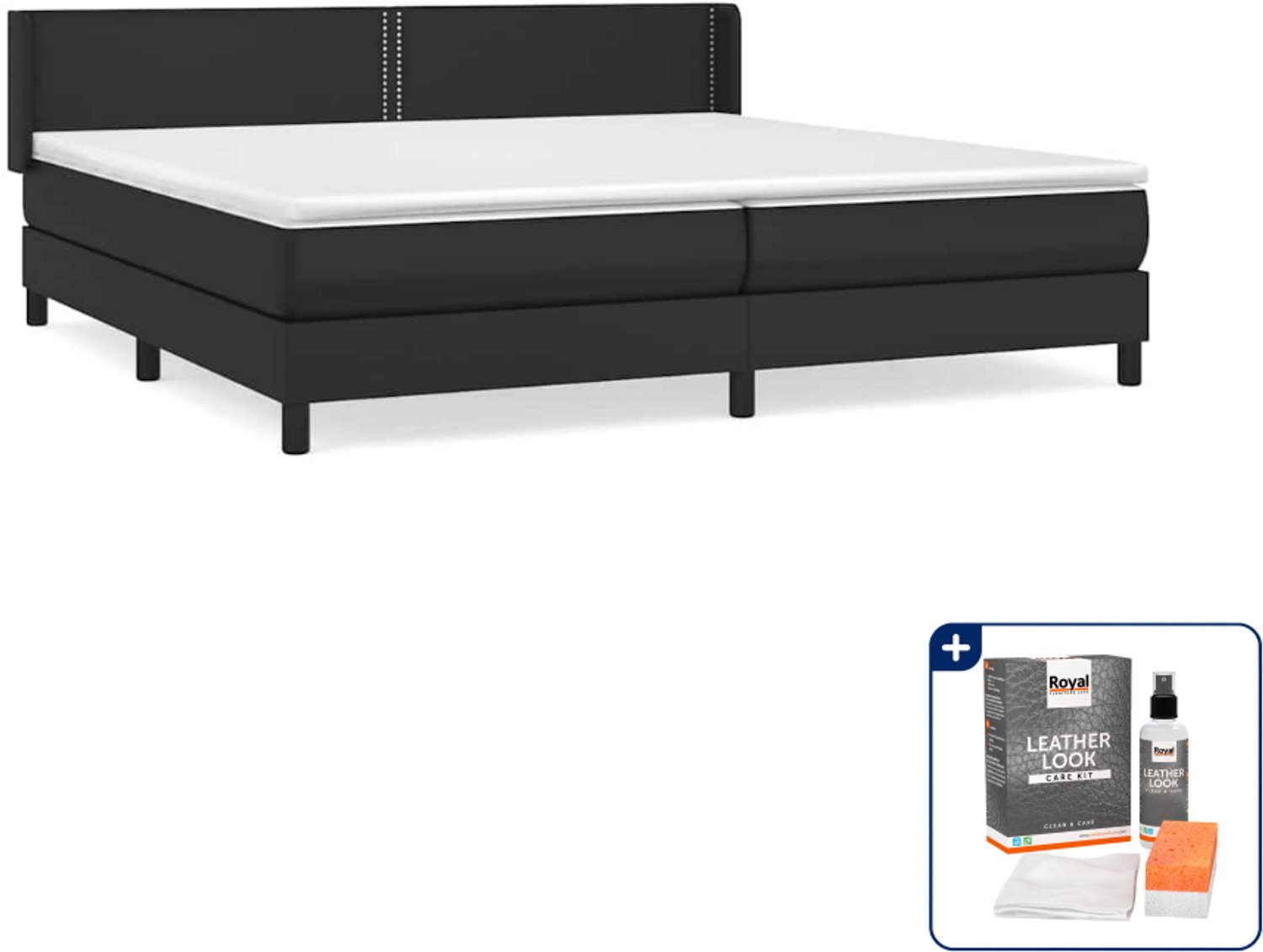 vidaXL Boxspring Super kingsize - 200 x 200 cm - kunstleer - zwart - Inclusief onderhoudsset voor kunstleer 150 ml