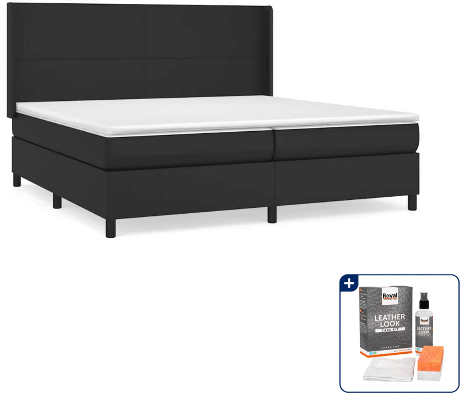 vidaXL Boxspring - Super kingsize - 200 x 200 cm - kunstleer - zwart - Inclusief onderhoudsset voor kunstleer 150 ml