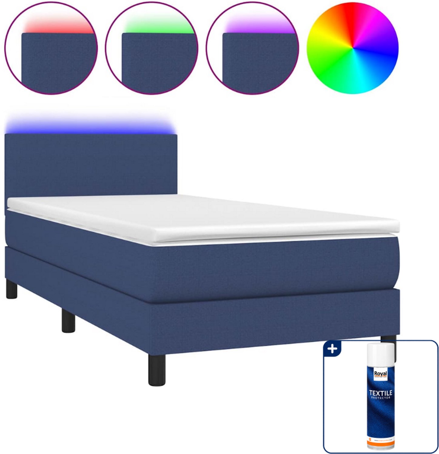 vidaXL Boxspring - 100 x 200 cm - stof - blauw - Inclusief textielbeschermer 500 ml