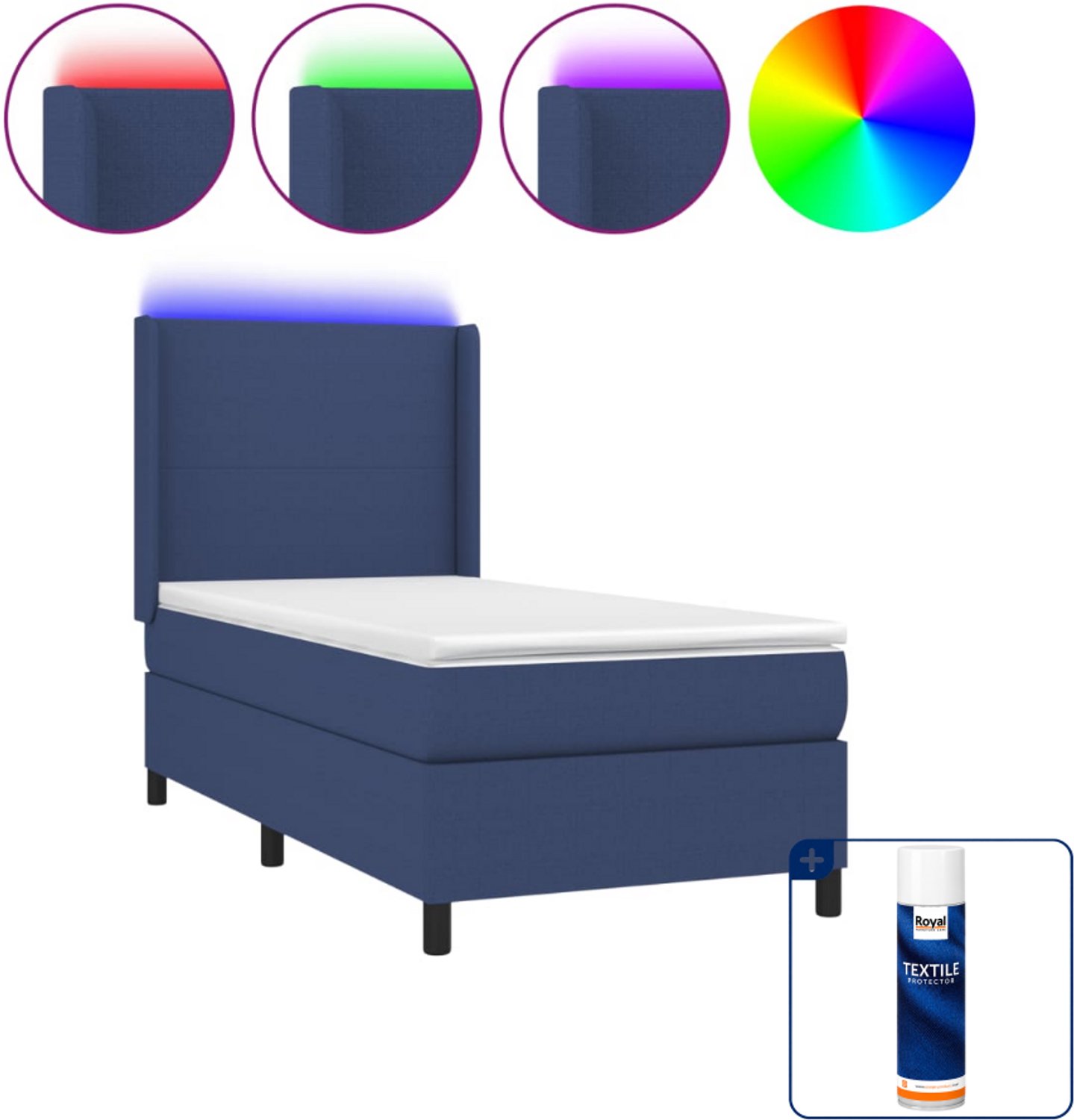 vidaXL boxspring met matras en led - 90 x 190 cm - blauw - Inclusief textielbeschermer 500 ml