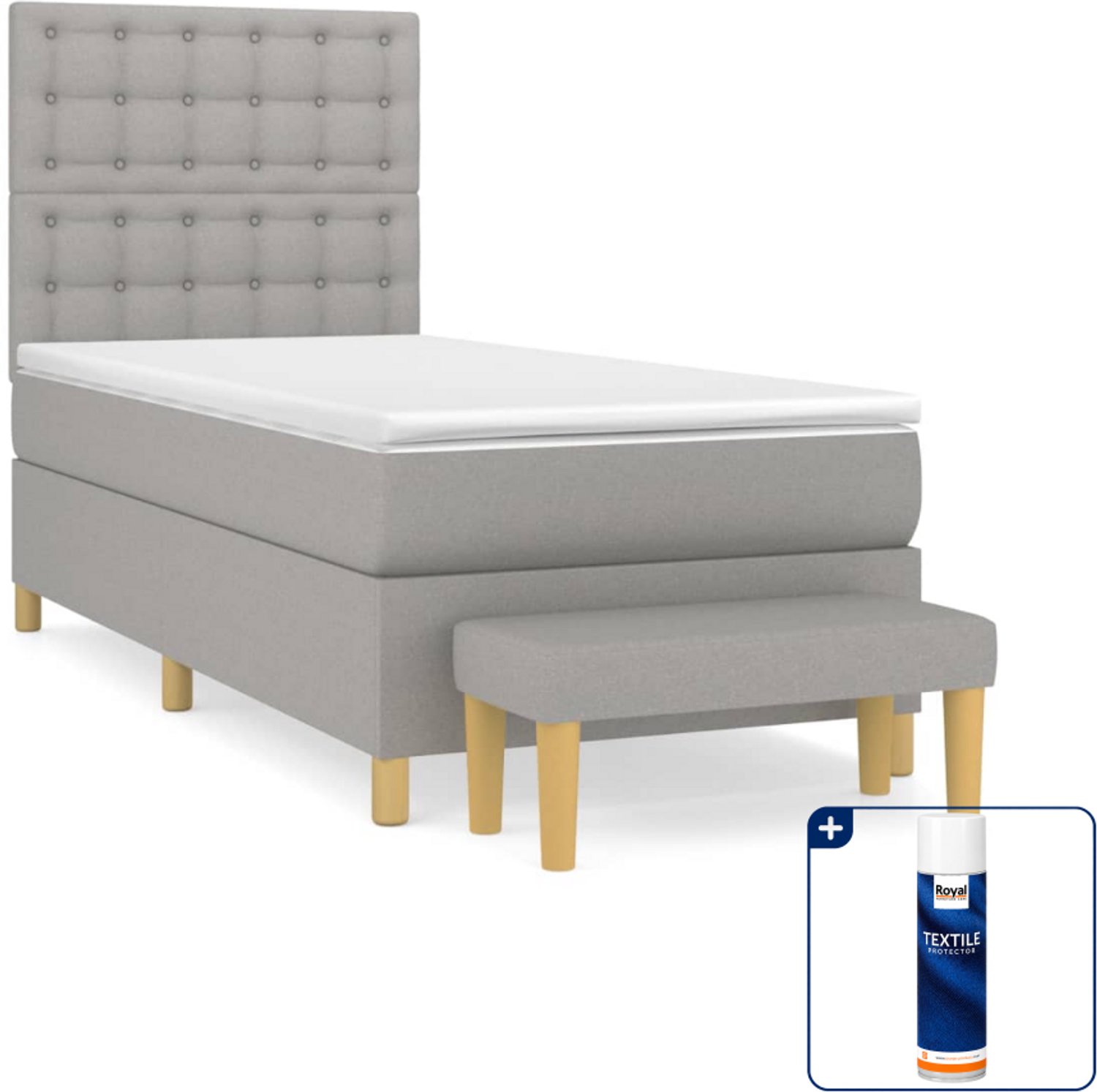 vidaXL boxspring met matras en bankje - 80 x 200 cm - lichtgrijs - Inclusief textielbeschermer 500 ml