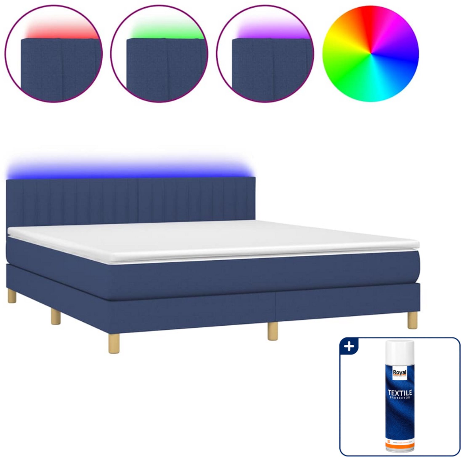 vidaXL Kingsize boxspring met matras en LED - 180 x 200 cm - blauw - Inclusief textielbeschermer 500 ml