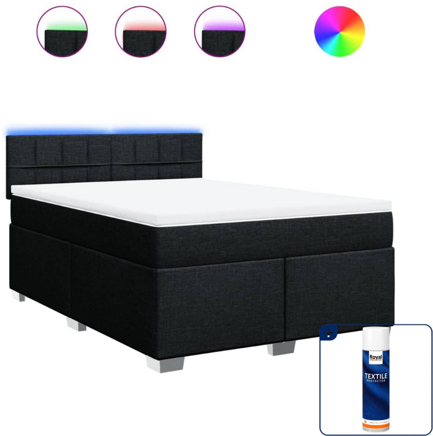 vidaXL boxspring - Small double - 140 x 200 cm - stof - zwart - Inclusief textielbeschermer 500 ml