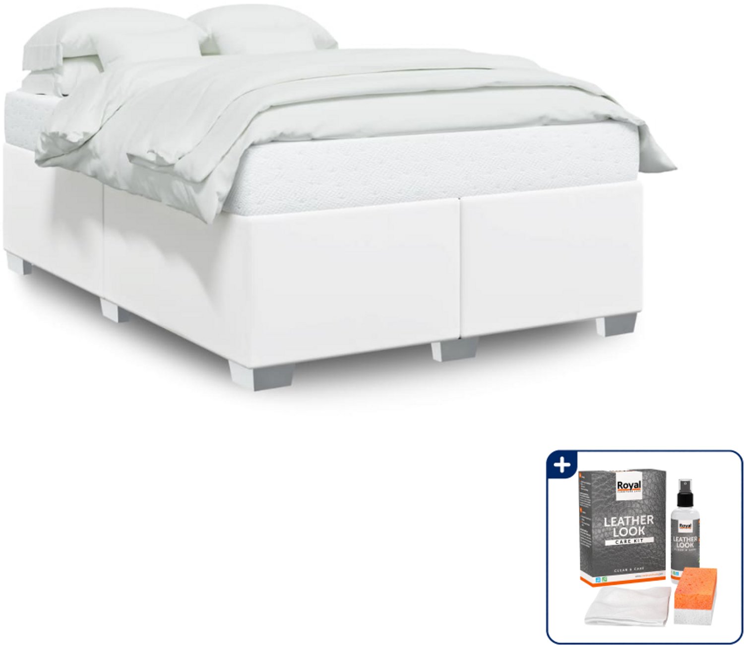 vidaXL bedframe - 140 x 190 cm - kunstleer - wit - Inclusief onderhoudsset voor kunstleer 150 ml Blauw