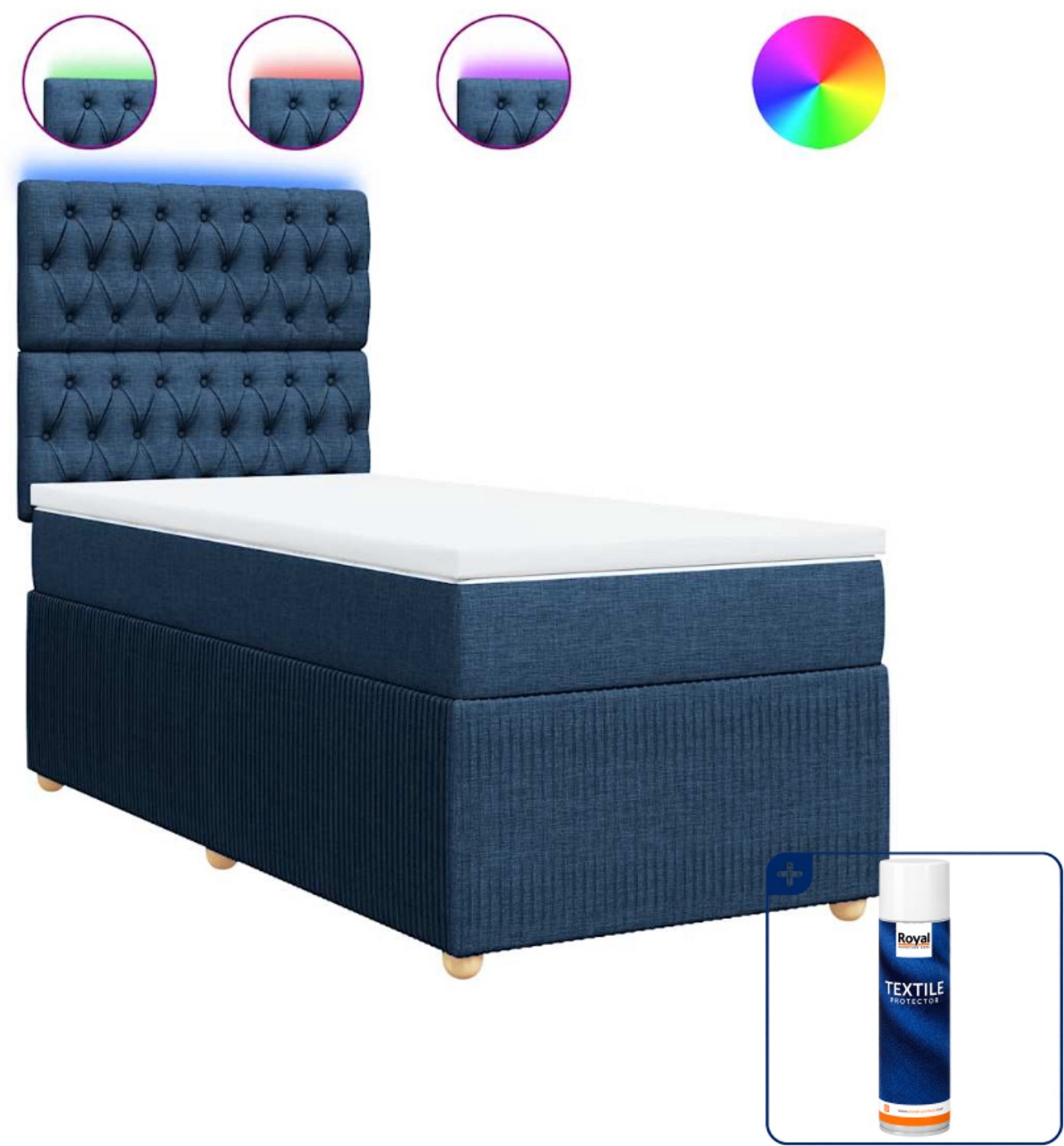 vidaXL boxspring met matras 90 x 200 cm - blauw - Inclusief textielbeschermer 500 ml