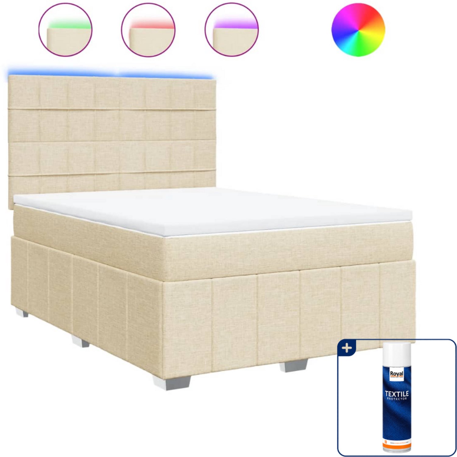 vidaXL boxspring met matras - Small double - 140 x 200 cm - crème - Inclusief textielbeschermer 500 ml