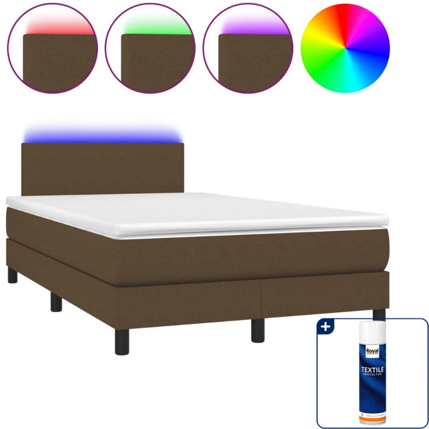 vidaXL Boxspring met matras en LED - 120 x 190 cm - donkerbruin - Inclusief textielbeschermer 500 ml