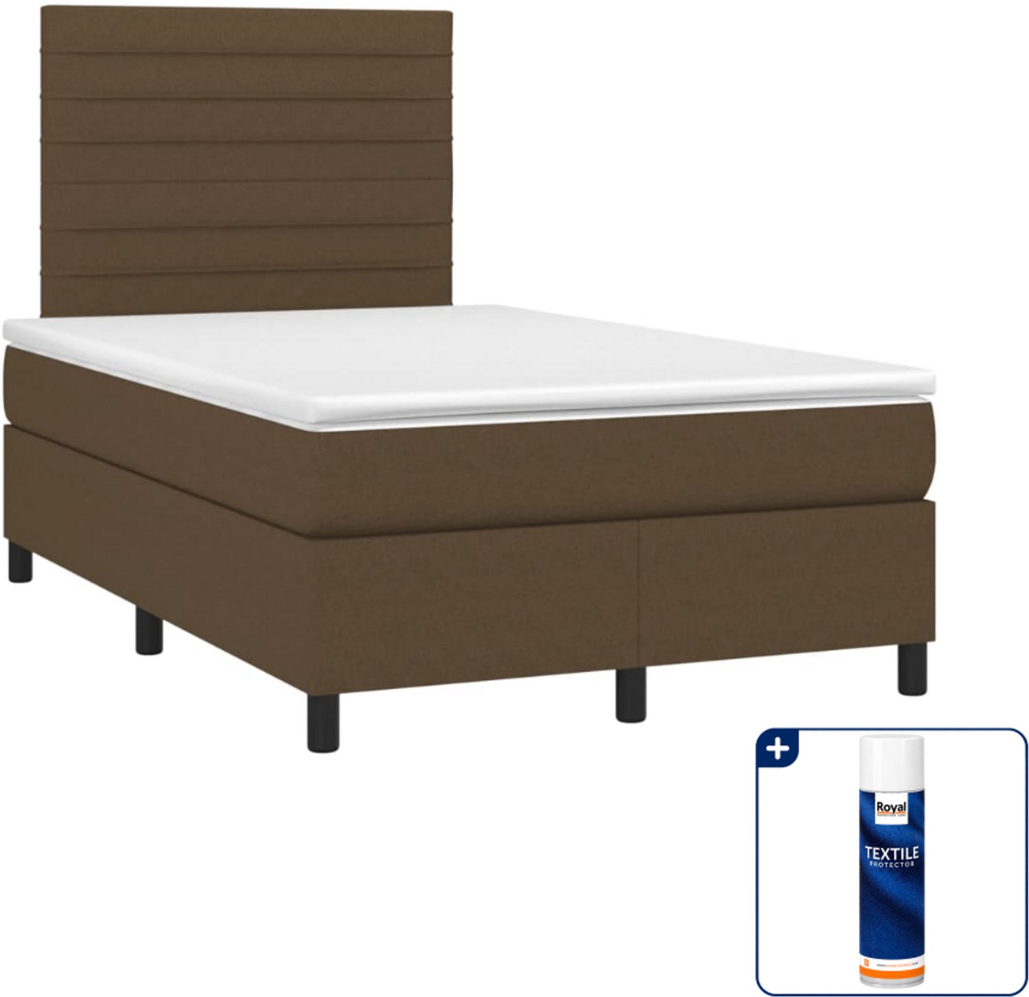 vidaXL boxspring met matras - 120 x 190 cm - donkerbruin - Inclusief textielbeschermer 500 ml