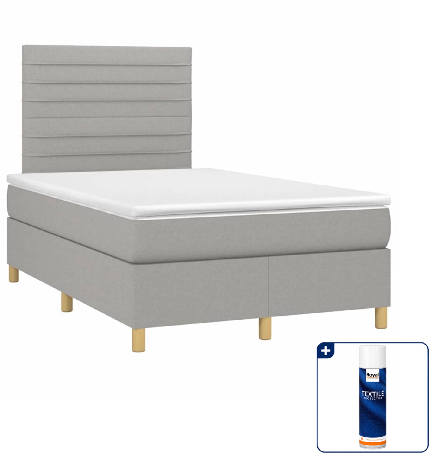 vidaXL boxspring met matras - 120 x 190 cm - lichtgrijs - Inclusief textielbeschermer 500 ml