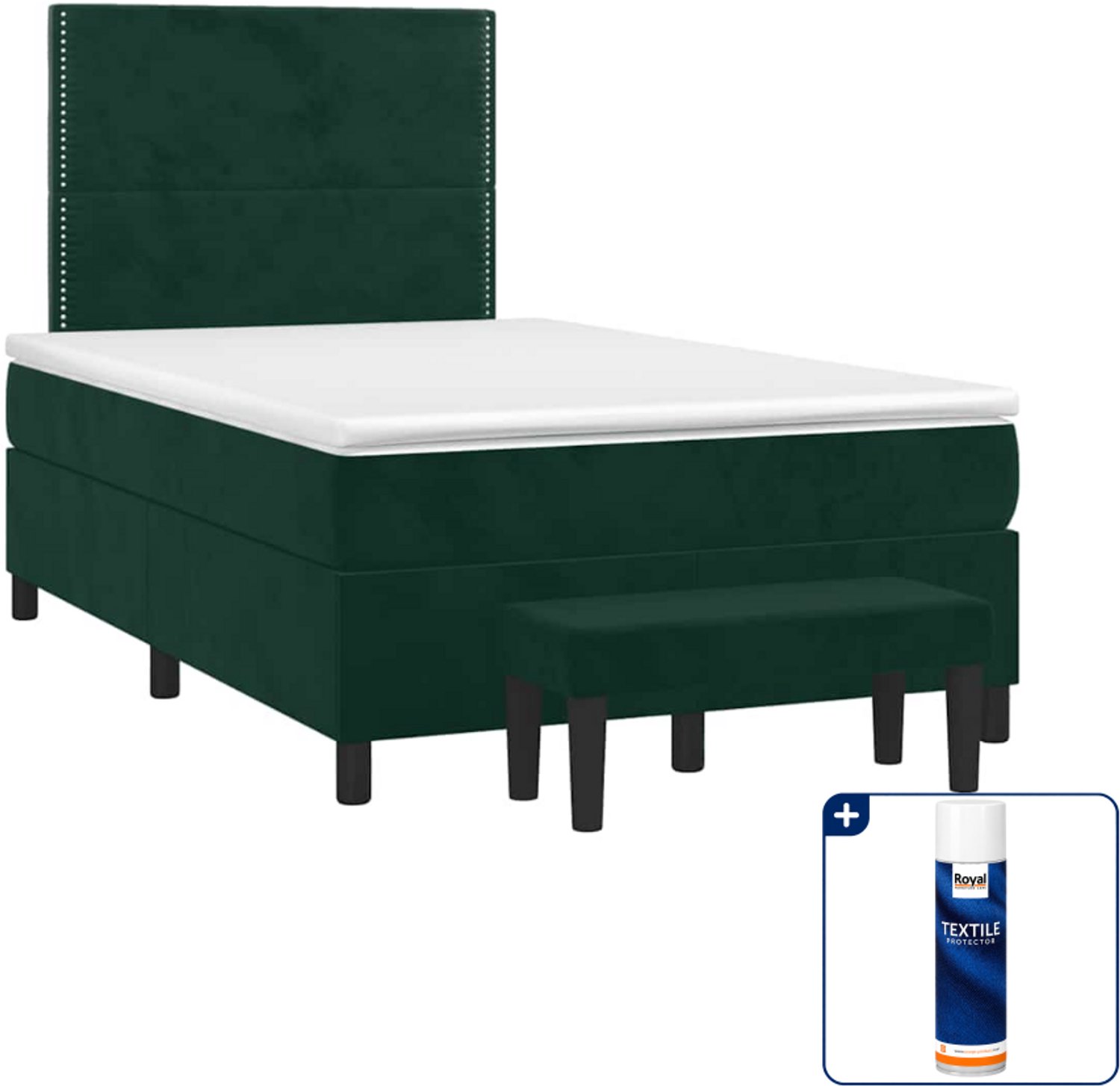 vidaXL boxspring met matras en bankje - 120 x 190 cm - fluweel - donkergroen - Inclusief textielbeschermer 500 ml