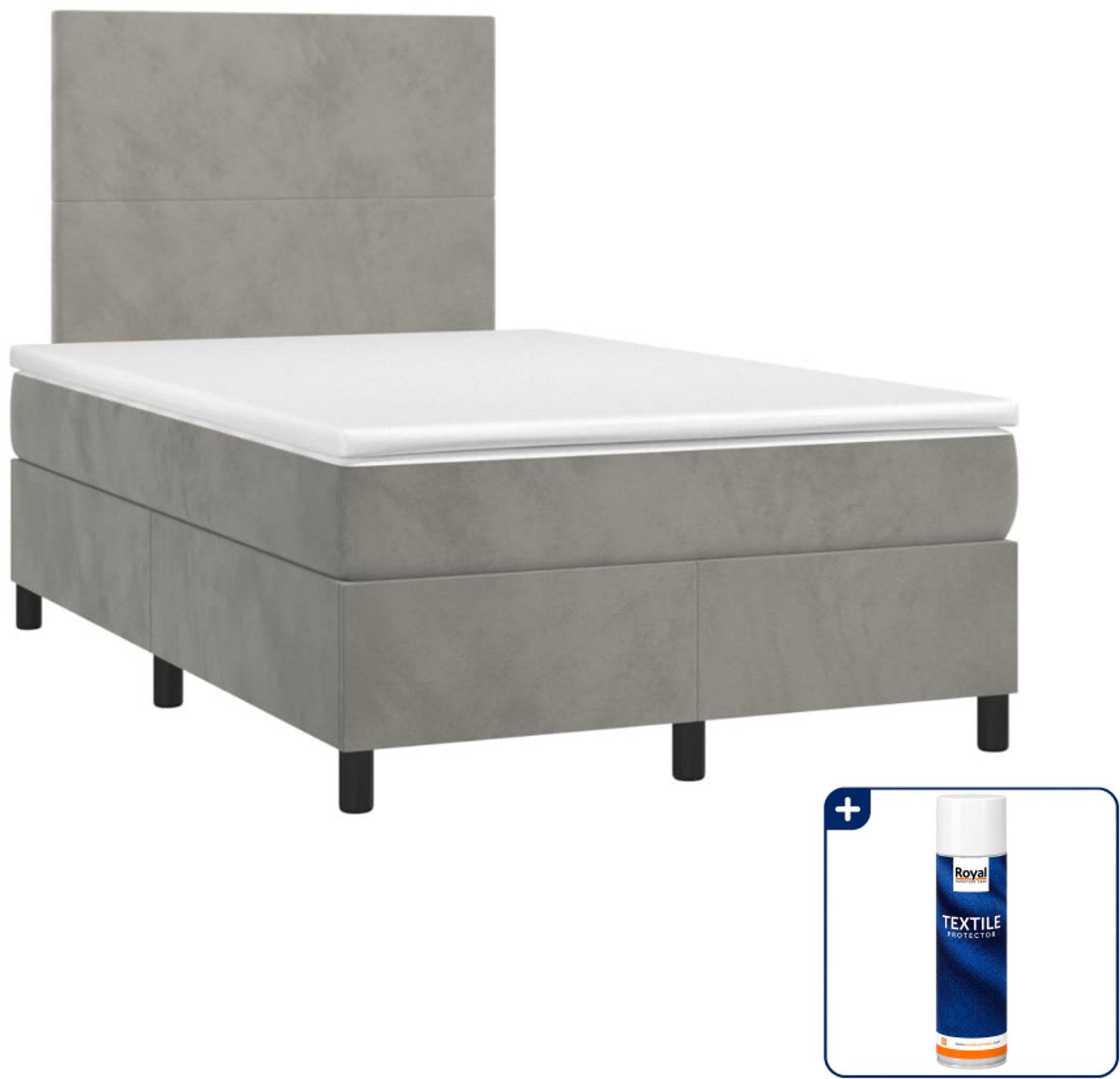 vidaXL boxspring met matras 120x190 cm - fluweel - lichtgrijs - Inclusief textielbeschermer 500 ml
