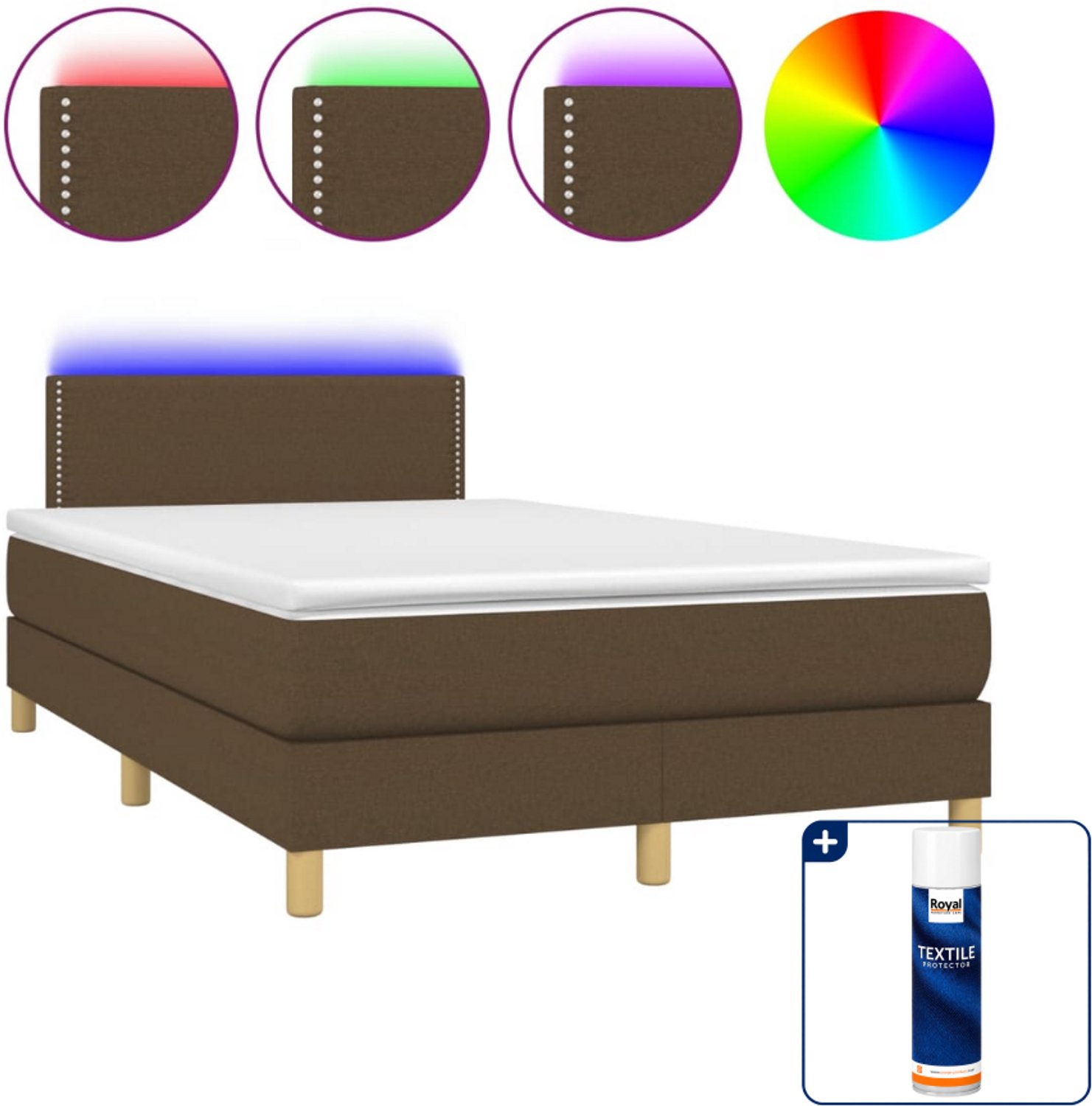 vidaXL boxspring met matras en led - 120 x 190 cm - donkerbruin - Inclusief textielbeschermer 500 ml