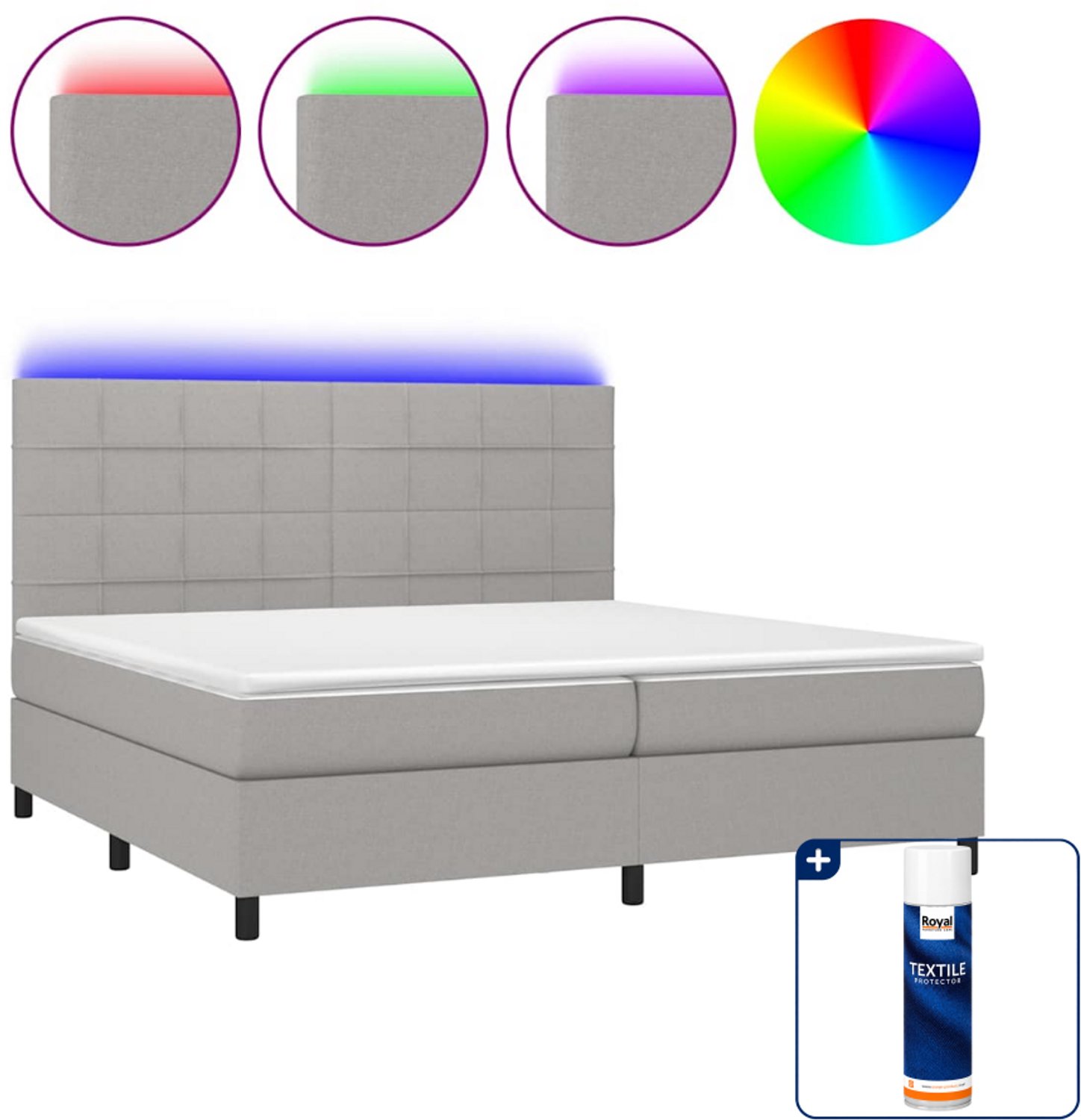 vidaXL Boxspring met matras en LED - Super kingsize - lichtgrijs - Inclusief textielbeschermer 500 ml