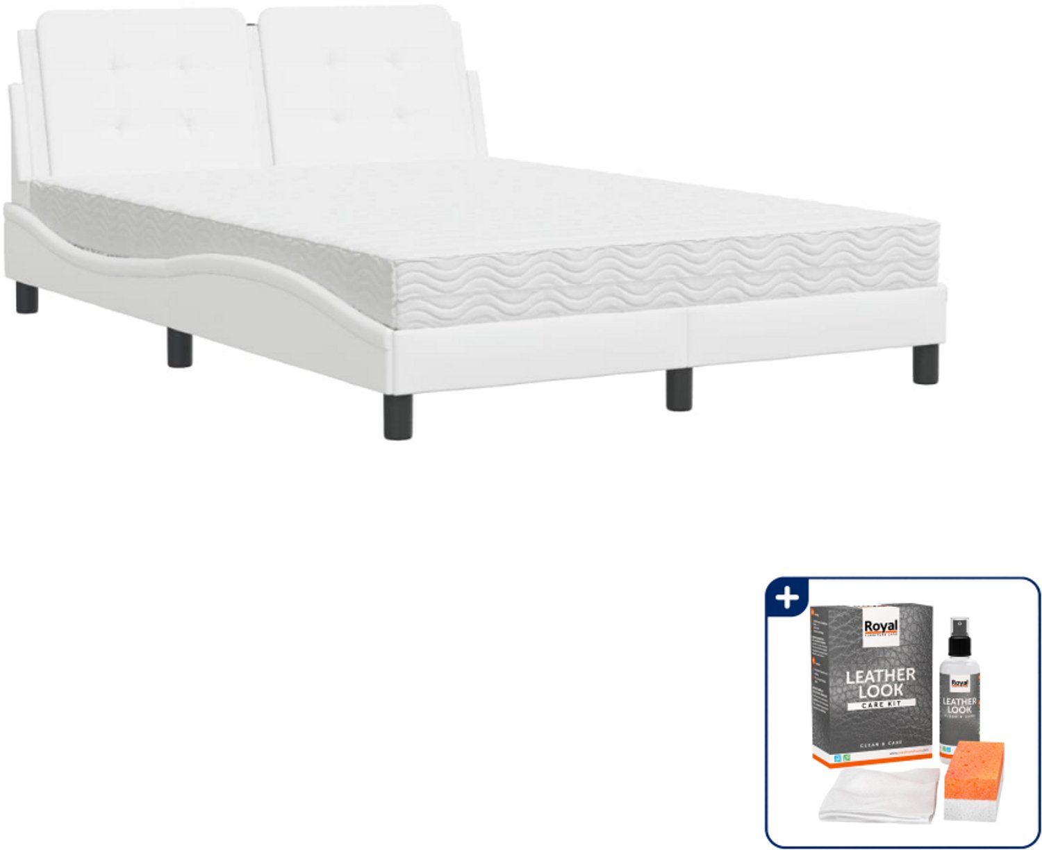 vidaXL Zadar bed met matras - Small double - 140 x 200 cm - wit - Inclusief onderhoudsset voor kunstleer 150 ml