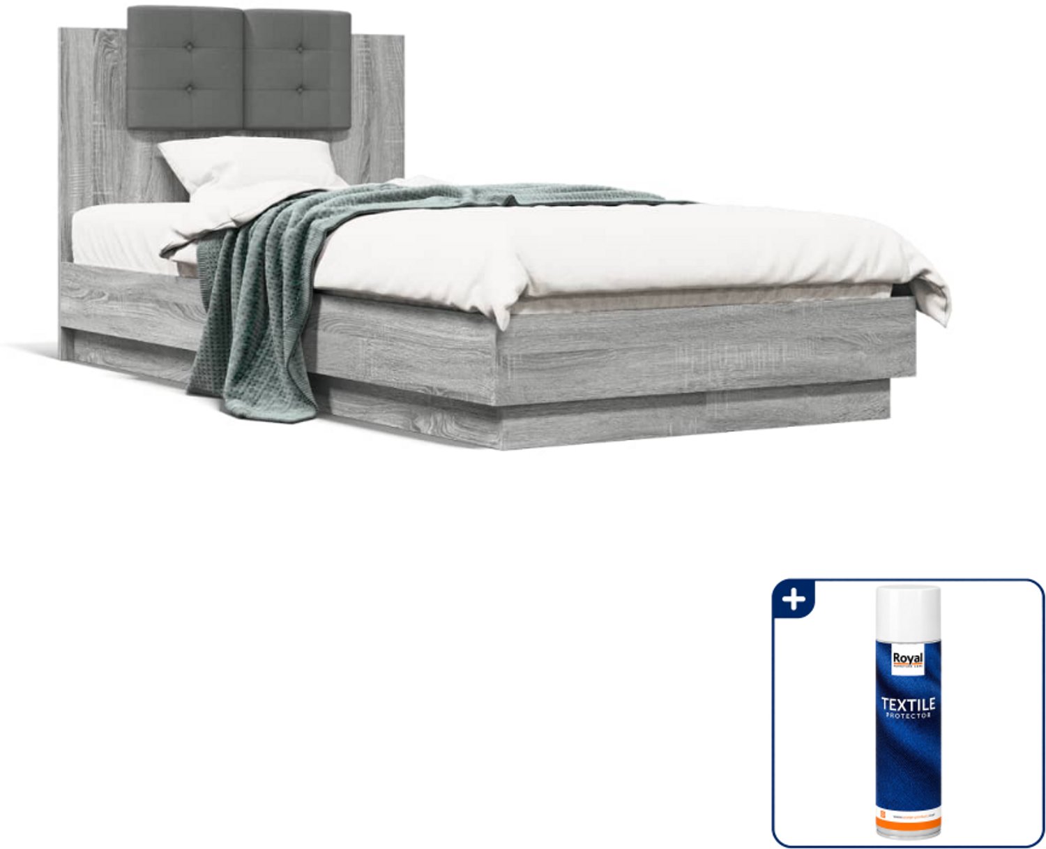 vidaXL bedframe met hoofdbord - 75 x 190 cm - bewerkt hout - grijs sonoma - Inclusief textielbeschermer 500 ml