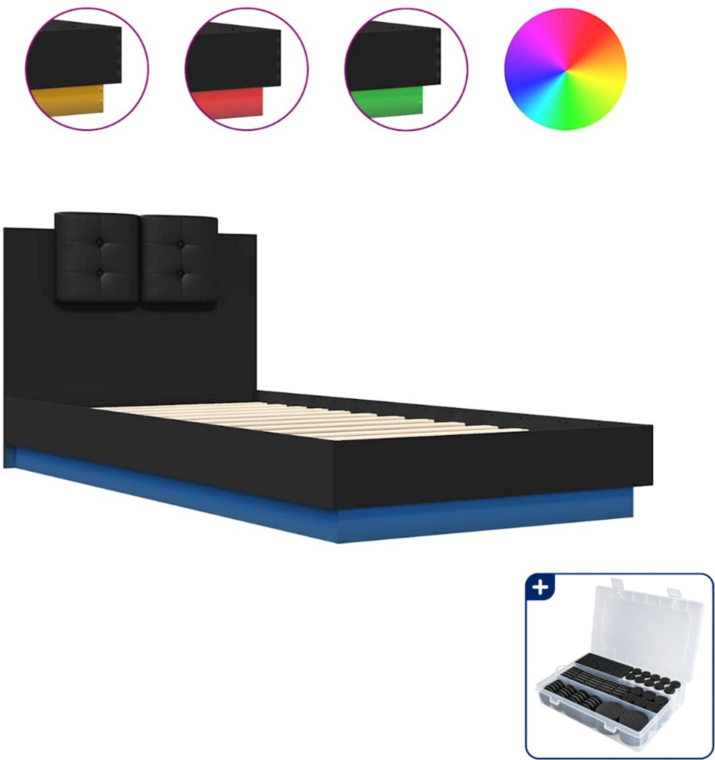 vidaXL bedframe - 100 x 200 cm - bewerkt hout - zwart - Inclusief antikrasvilt 177-delig