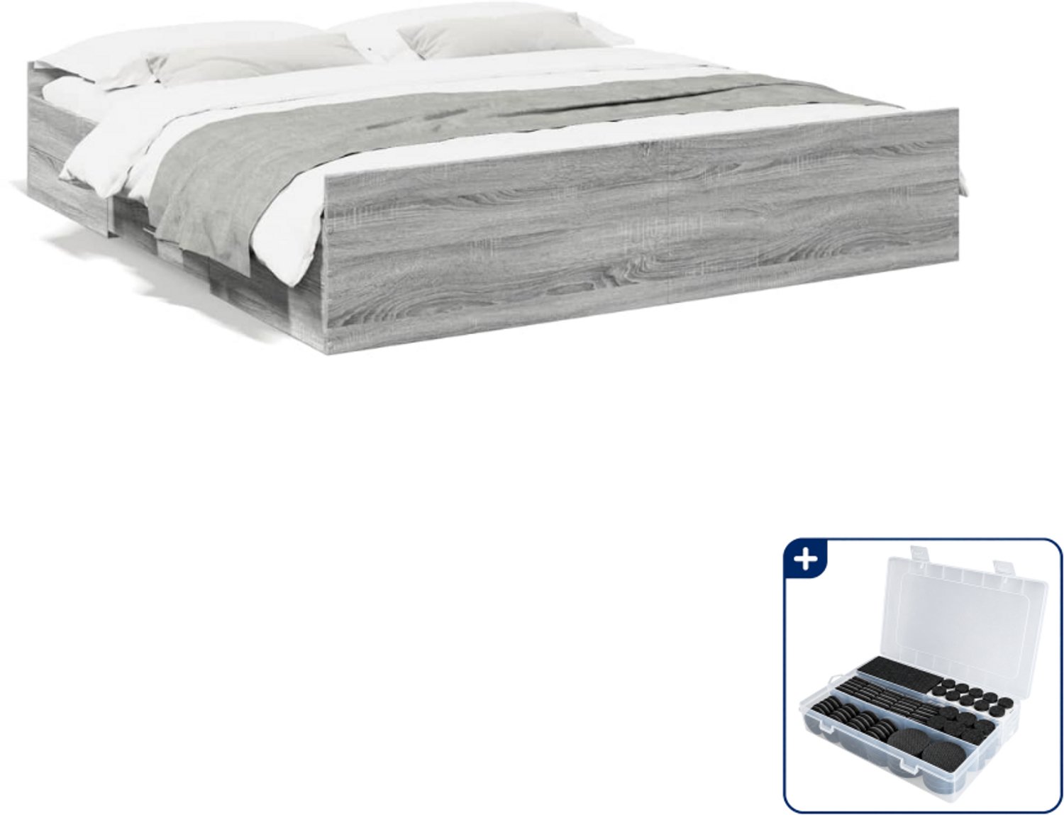 vidaXL Kingsize bedframe met lades - 180 x 200 cm - grijs sonoma - Inclusief antikrasvilt 177-delig